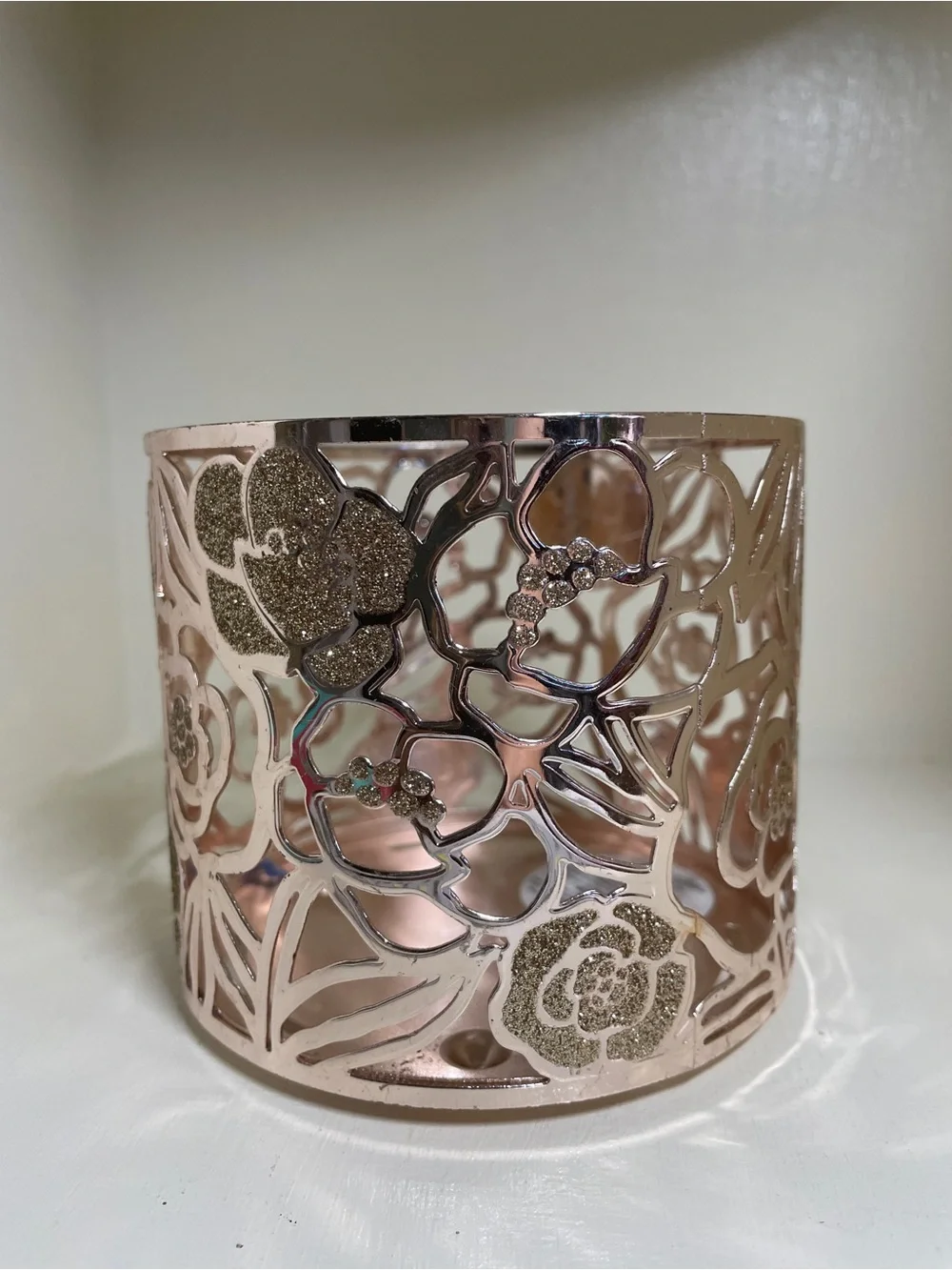 Rose Gold Floral Cutout Candle Holder with Glitter Accents by BBW